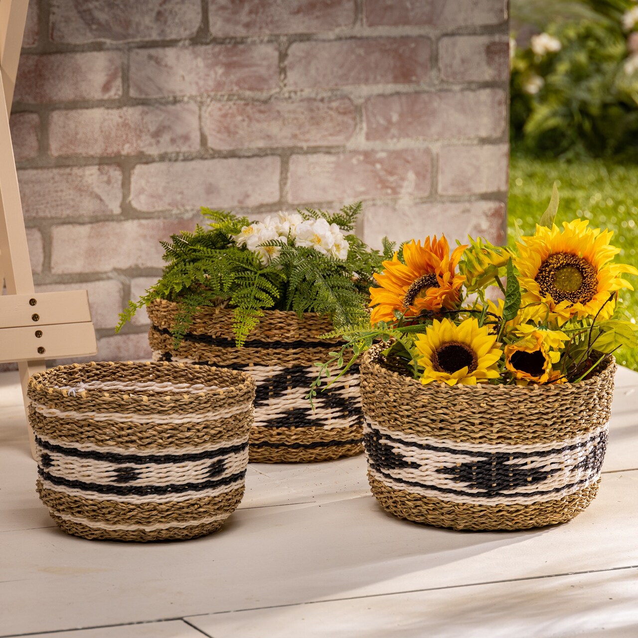 Contemporary Home Living Round Woven Storage Baskets - 11.5" - Set of 3